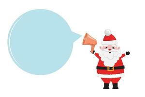 Cartoon illustration of Santa Claus holding a megaphone and bubble speech coming out of it vector