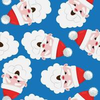 Seamless pattern with Santa Claus heads on blue background vector