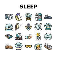 sleep bed pillow dream night icons set vector