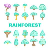 rainforest tree forest green icons set vector