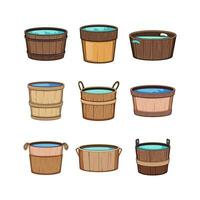 wooden tub set cartoon vector illustration