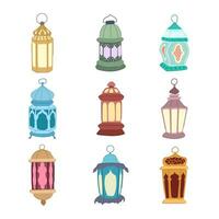 arabic lantern set cartoon vector illustration