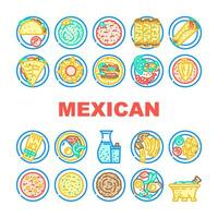 mexican cuisine dinner food icons set vector