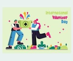 Flat Background International Volunteer Day Illustration vector