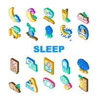 sleep bed pillow dream night icons set vector