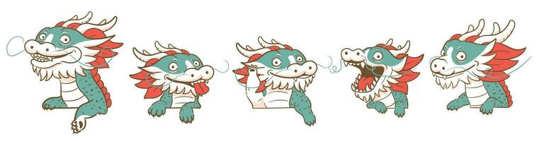 Curious Peeking Chinese Dragon Cartoon Set - Holidays Cartoon Character. Year of the Dragon 2024, Vector Illustrations Isolated