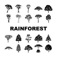 rainforest tree forest green icons set vector