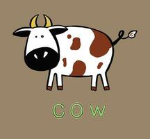 Cute cartoon cow and the inscription. vector.Animal sticker. vector