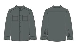 Blank shirt with pockets and buttons technical sketch. Grey color. vector