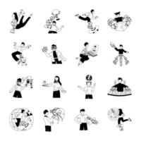 Set of Human Robots Glyph Illustrations vector