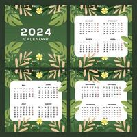 2024 new year calendar template with leaves background vector