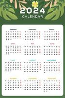 2024 new year calendar template with leaves illustration vector