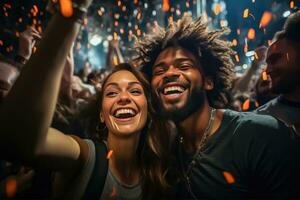 alegre caras de joven personas celebrando - generativo ai foto