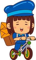 cute postman girl cartoon character vector