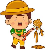 cute farmer boy cartoon character vector