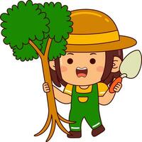 cute farmer girl cartoon character vector