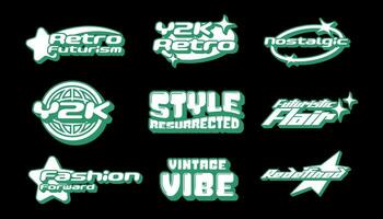 Retro futuristic element for design. Collection of symbol slogans in y2k style. Template for posters, stickers and screen printing on clothes. vector