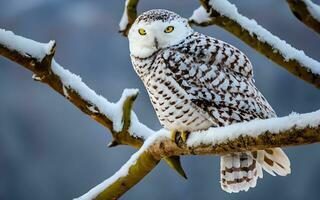 AI generated Arctic Majesty, Snowy Owl Serenity on Frosty Perch photo