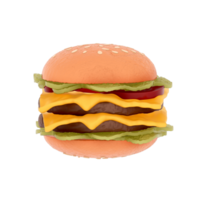 rápido comida menú 3d clipart, clásico hamburguesa con queso, A la parrilla carne de vaca empanadas coronado con americano queso, lechuga, tomate, queso y sésamo semilla bollo en un transparente antecedentes. 3d representación png