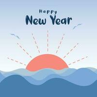 Happay New Year typography with sunset. 2024 vector