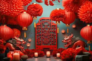 Vibrant Chinese New Year Celebration - Generative AI photo