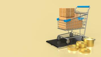 The trolley and mobile for shopping online concept 3d rendering. photo