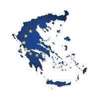 Vector concept with isolated map of member of European Union - Greece. Greek illustration decorated by the EU flag with yellow stars on dark blue background. Modern design