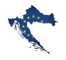 Vector illustration with isolated map of member of European Union - Croatia. Croatian concept decorated by the EU flag with yellow stars on blue background