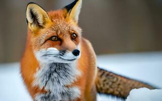 AI generated Frosty Adventures, Whimsical Fox Frolics in Winter Wonderland photo