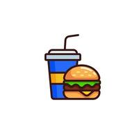 Burger with Cola Junk drink icon with Simple colorfull style Vector Illustration