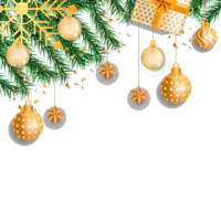 christmas frame with fir branches and balls on transparent background png