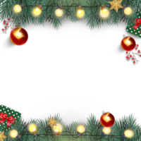 christmas frame with fir branches and balls on transparent background png