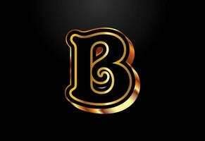 Gold and black color alphabet B. Elegant Gold Color alphabet vector illustration