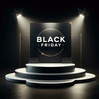 AI generated Black Friday elegant and luxury podium, banner template background photo