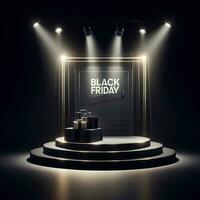 AI generated Black Friday elegant and luxury podium, banner template background photo