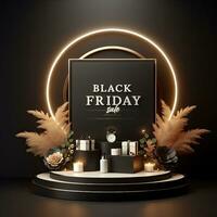 AI generated Black Friday elegant and luxury podium, banner template background photo