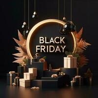 AI generated Black Friday elegant and luxury podium, banner template background photo