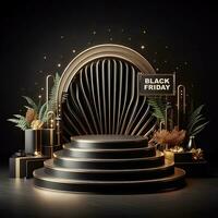 AI generated Black Friday elegant and luxury podium, banner template background photo