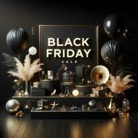 AI generated Black Friday elegant and luxury podium, banner template background photo