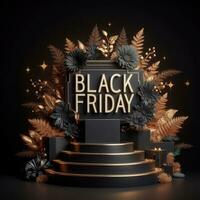 AI generated Black Friday elegant and luxury podium, banner template background photo