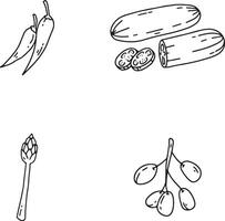 Hand Drawn Vegetables In Abstract Design. Isolated On White Background. Vector Illustration.