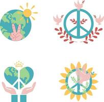 World Peace Day Sticker Set. In Flat Design. Isolated Vector. vector