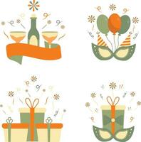 New Year Party Badge Set. Isolated On White Background. Vector Icon