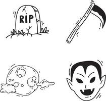 Hand Drawn Halloween Outline Doodle. Cartoon Design. Isolated Vector Set.