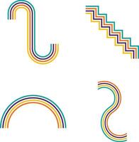 Collection of Retro Groovy Lined. Rainbow Line. In Abstract Design. Vector Illustration.