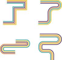 Collection of Retro Groovy Lined. Rainbow Line. In Abstract Design. Vector Illustration.