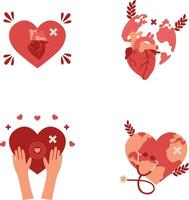 World Heart Day Sticker Set. Isolated On White Background. Vector Illustration.