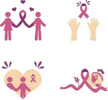 World Cancer Free Day Sticker Set. Isolated On White Background. Vector Illustration.