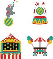 Vintage Carnival Circus With Different Shape and Color. Cartoon Design. Isolated Vector Set.