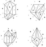 Collection of Celestial Crystal Outline. Abstract Decoration. Isolated Vector. vector